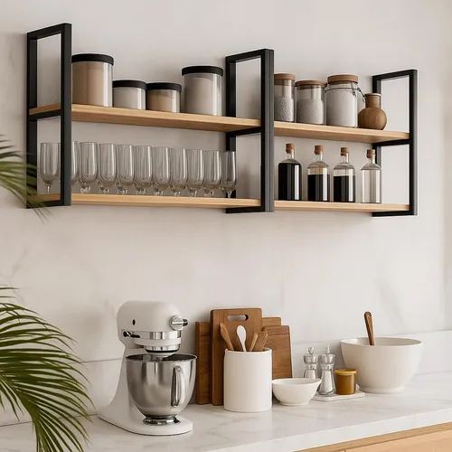 Prateleira Dupla Suspensa Parede Teto Cozinha Decorativ 1,2m